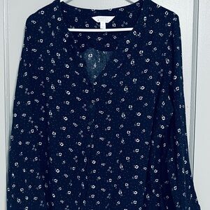 Market & Spruce Blue Long Sleeve Relaxed Blouse